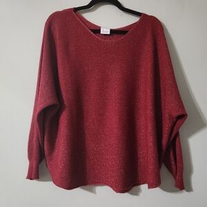 Luna Red Sparkly Elegant Red Sweater Size 1X Plus Comfy Holiday Party Round Neck